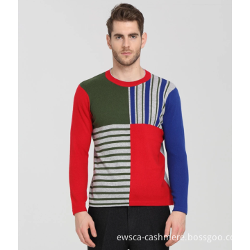 Mens Pure Cashmere Jacquard Crewneck Sweater
